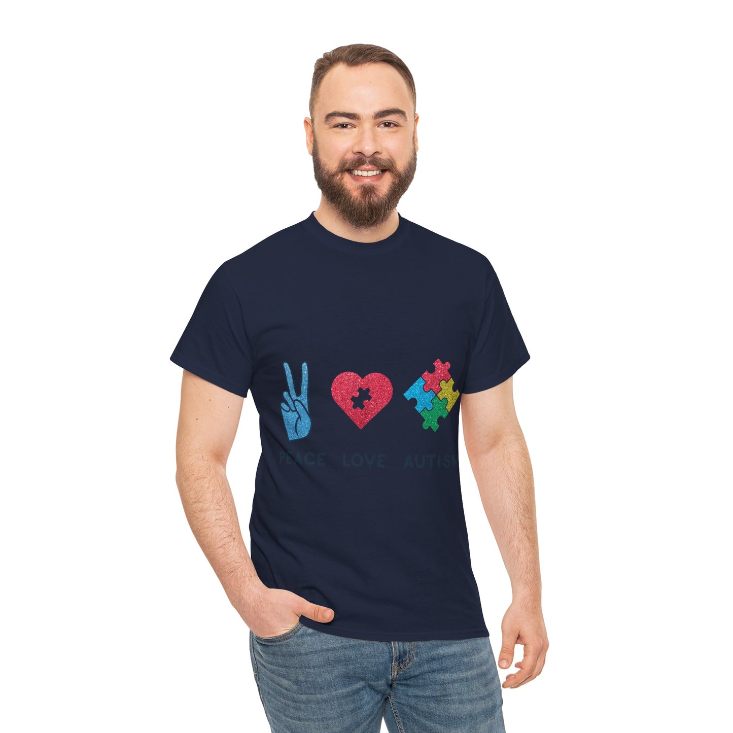 Autism Peace Love Autism T-shirt Unisex Heavy Cotton