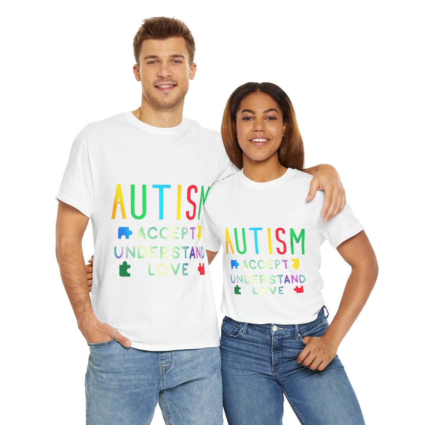 Autism ACCEPT UNDERSTAND LOVE T-shirt Unisex Heavy Cotton