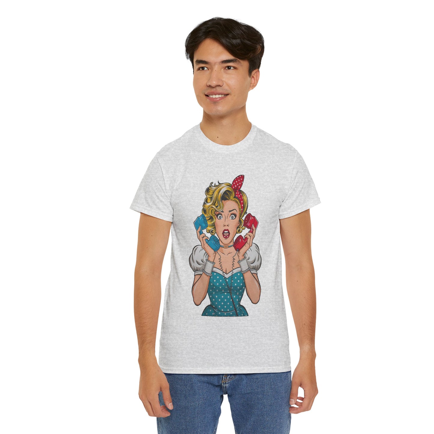 PopArt Girl on the Phone Tshirt unisex heavy cotton