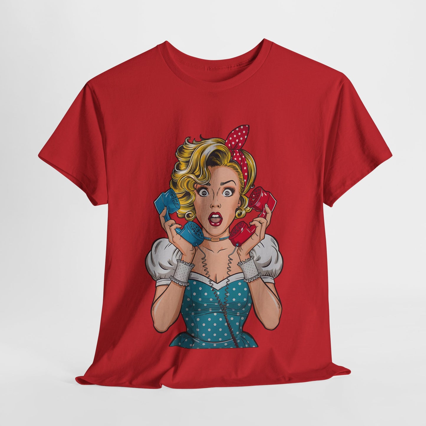 PopArt Girl on the Phone Tshirt unisex heavy cotton