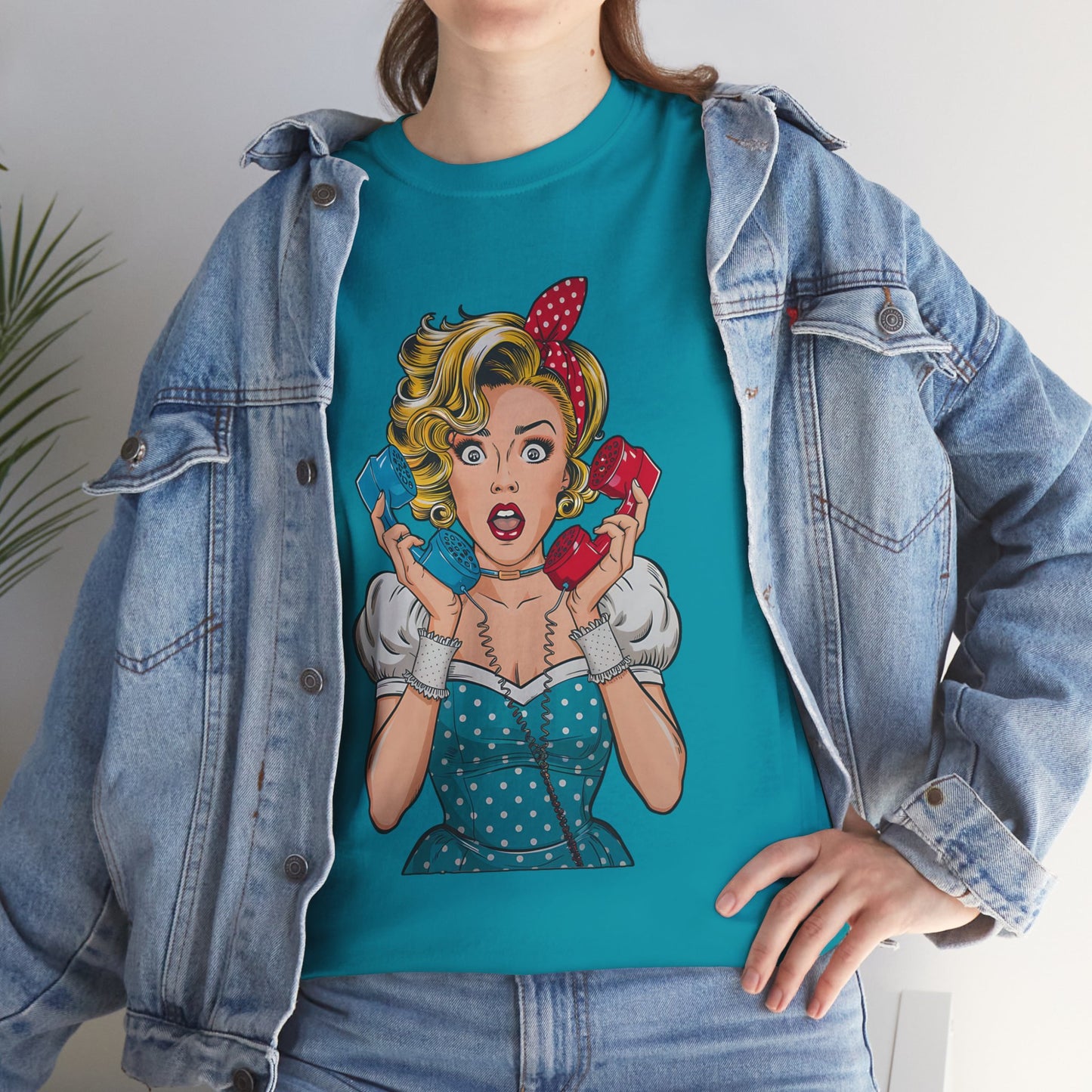 PopArt Girl on the Phone Tshirt unisex heavy cotton