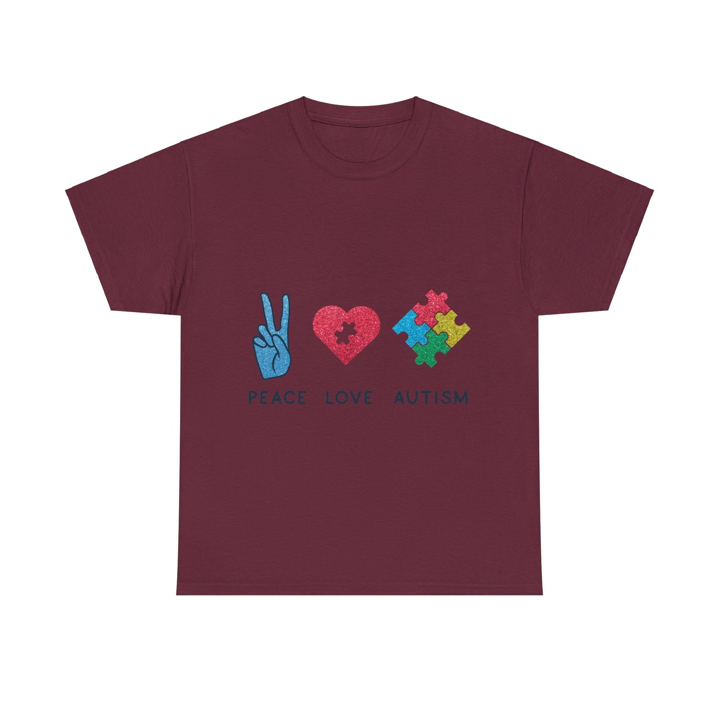 Autism Peace Love Autism T-shirt Unisex Heavy Cotton