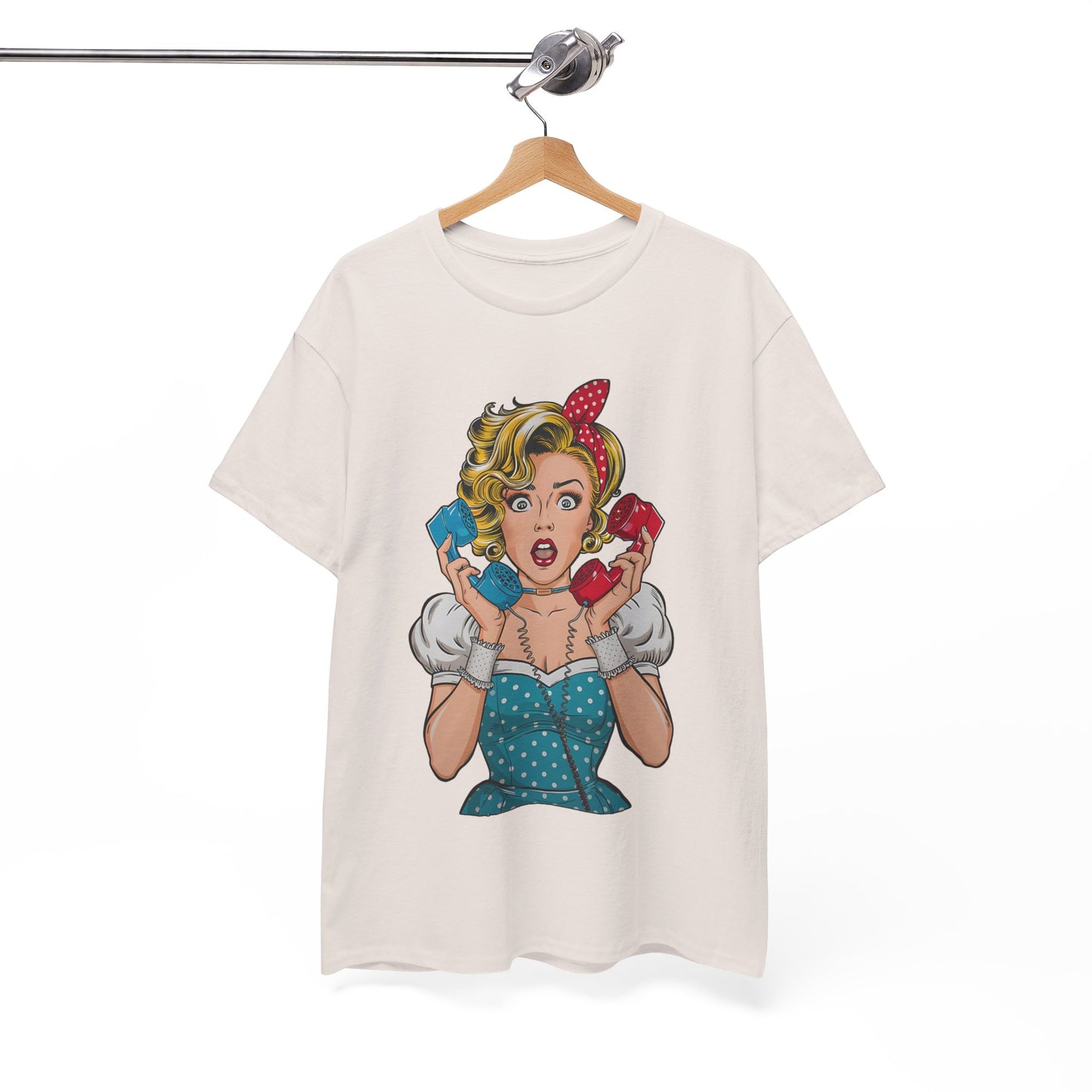 PopArt Girl on the Phone Tshirt unisex heavy cotton