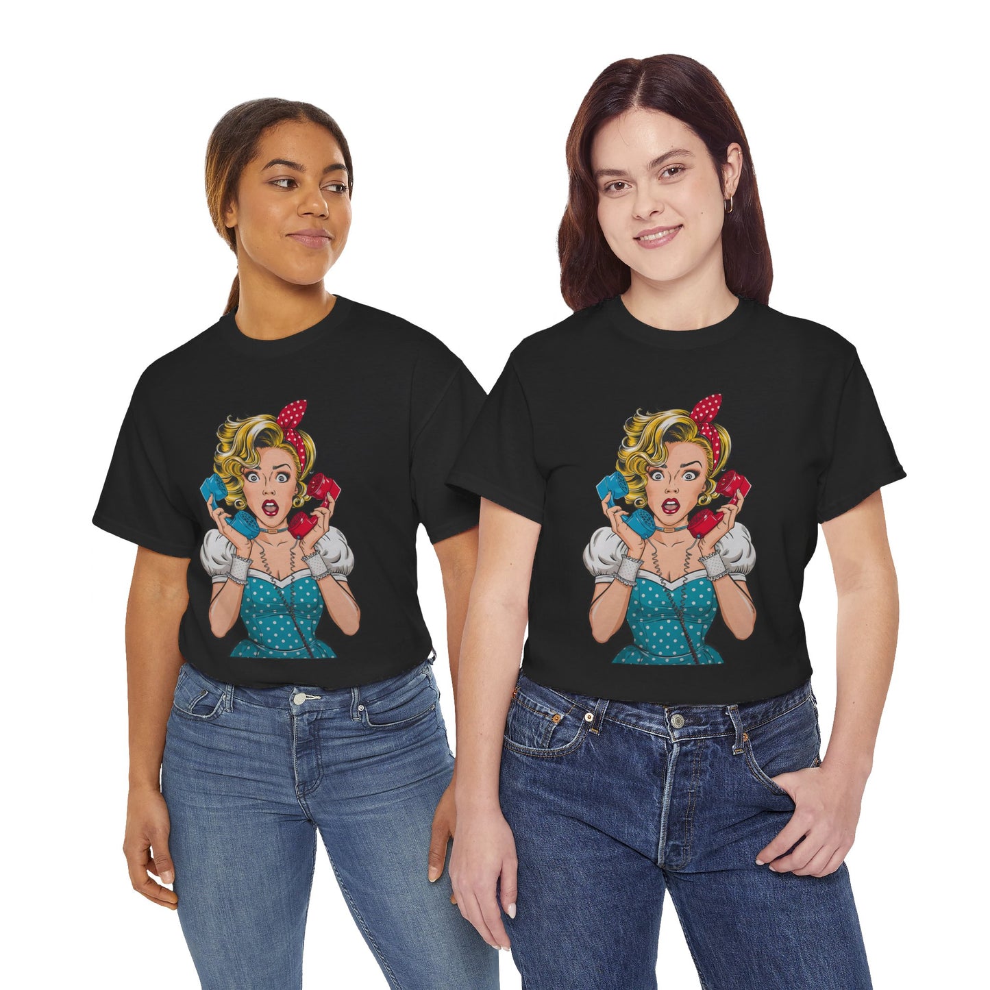 PopArt Girl on the Phone Tshirt unisex heavy cotton