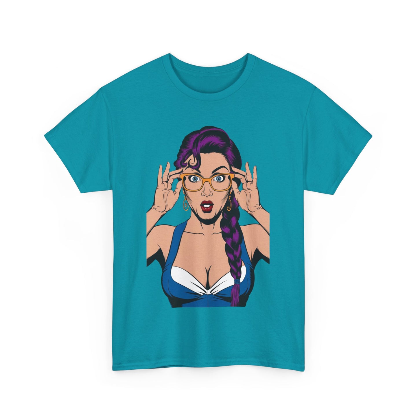 Sexy PopArt Girl Glasses and Braids Tshirt unisex heavy cotton