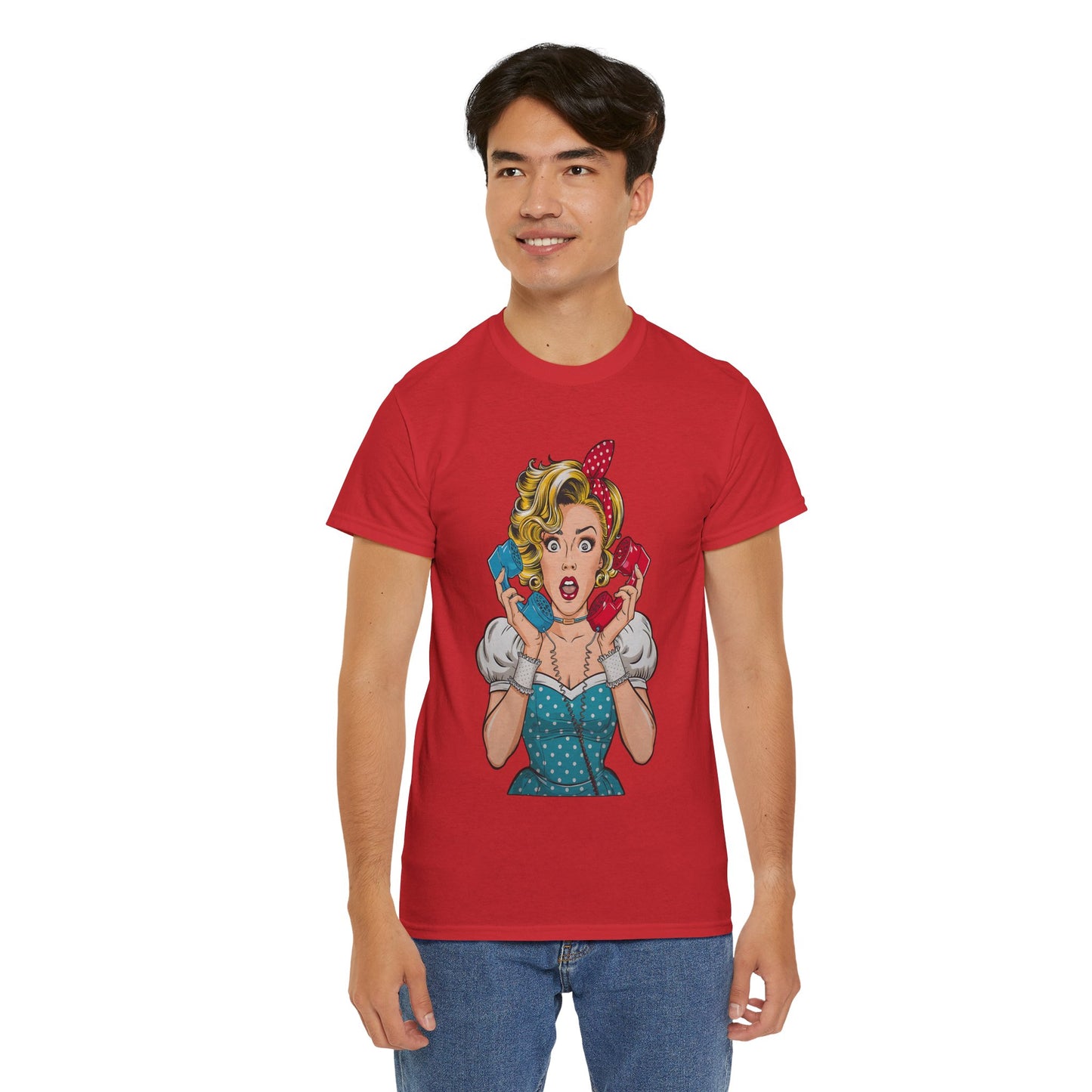 PopArt Girl on the Phone Tshirt unisex heavy cotton