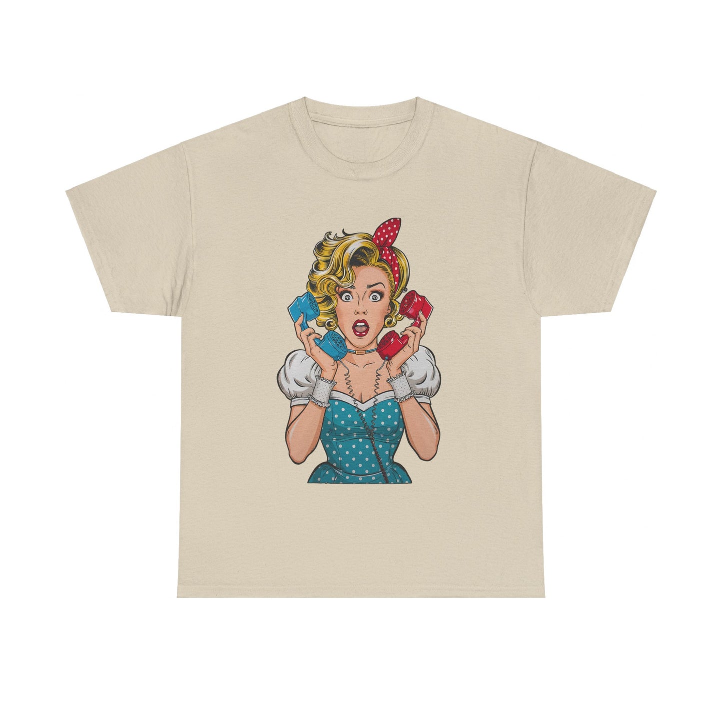 PopArt Girl on the Phone Tshirt unisex heavy cotton