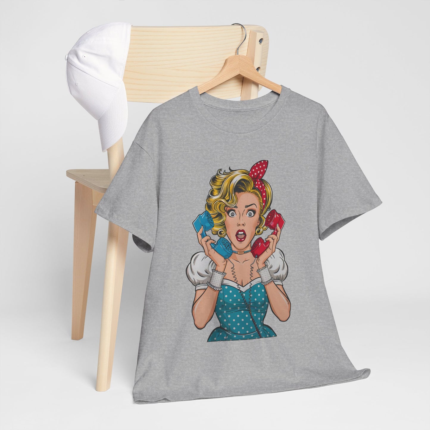 PopArt Girl on the Phone Tshirt unisex heavy cotton