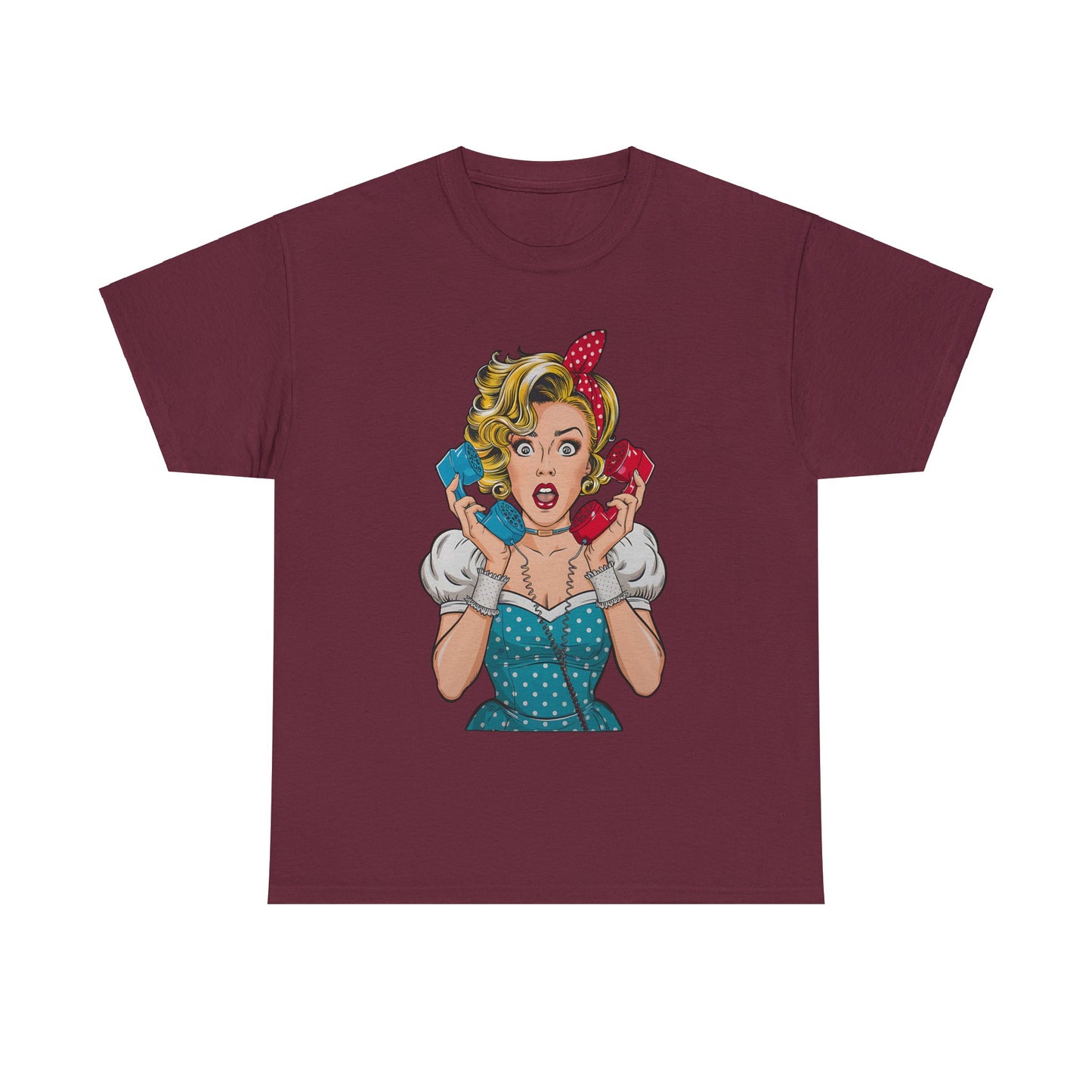 PopArt Girl on the Phone Tshirt unisex heavy cotton
