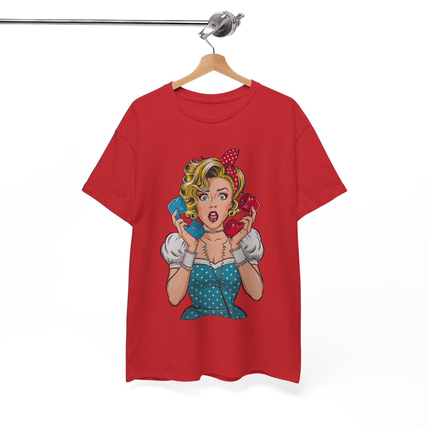 PopArt Girl on the Phone Tshirt unisex heavy cotton