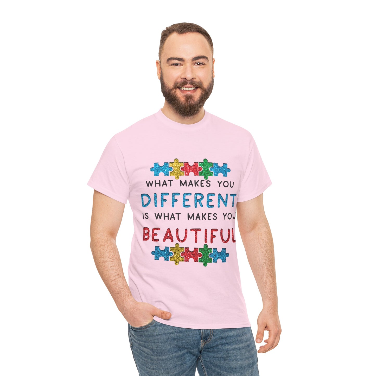 Autism WHAT MAKES YOU DIFFERENT IS WHAT MAKES YOU BEAUTIFUL T-shirt Unisex Heavy Cotton