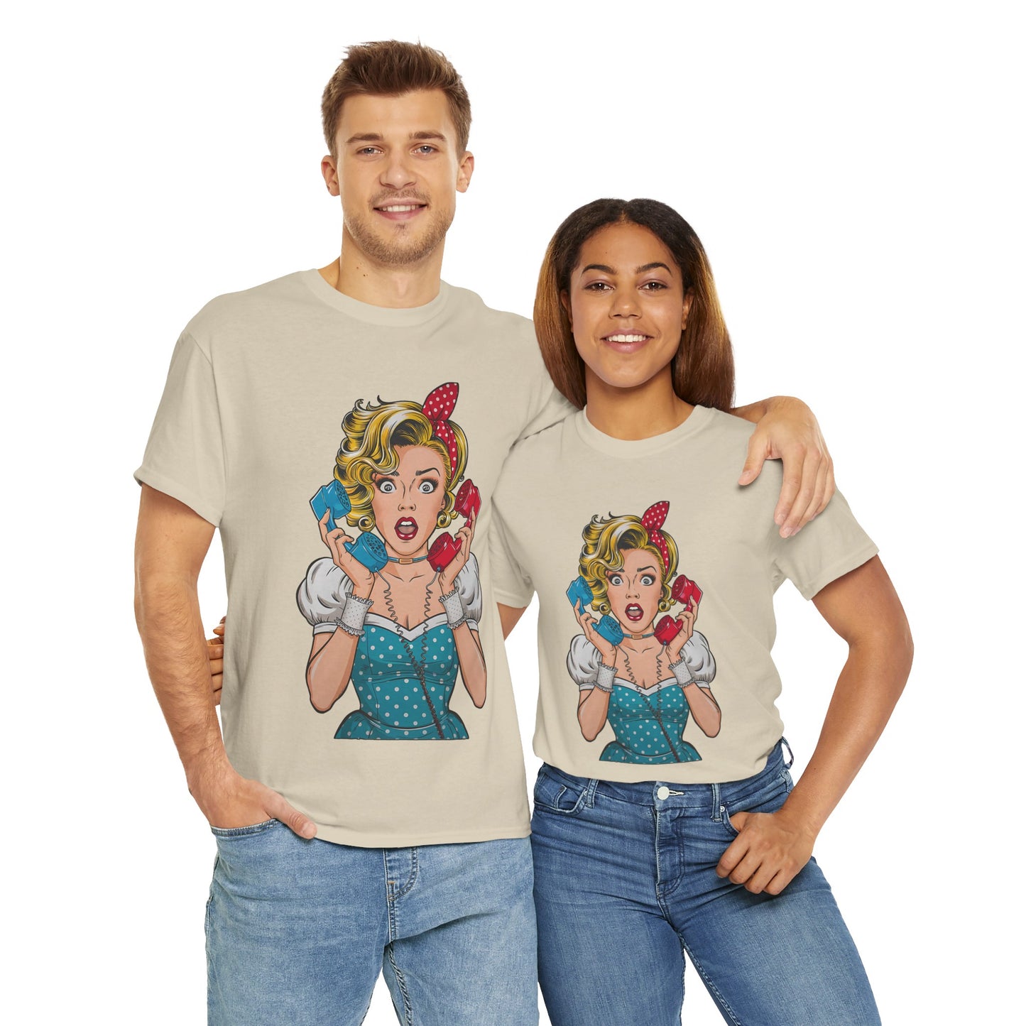PopArt Girl on the Phone Tshirt unisex heavy cotton