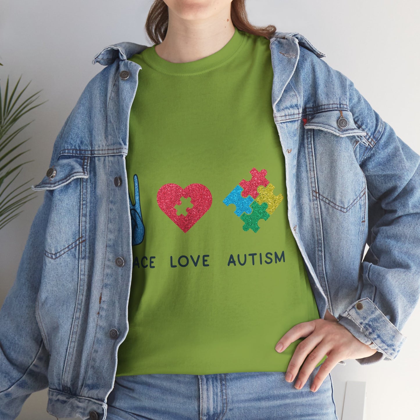 Autism Peace Love Autism T-shirt Unisex Heavy Cotton