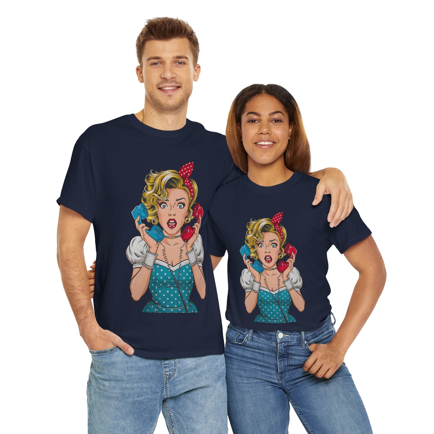 PopArt Girl on the Phone Tshirt unisex heavy cotton