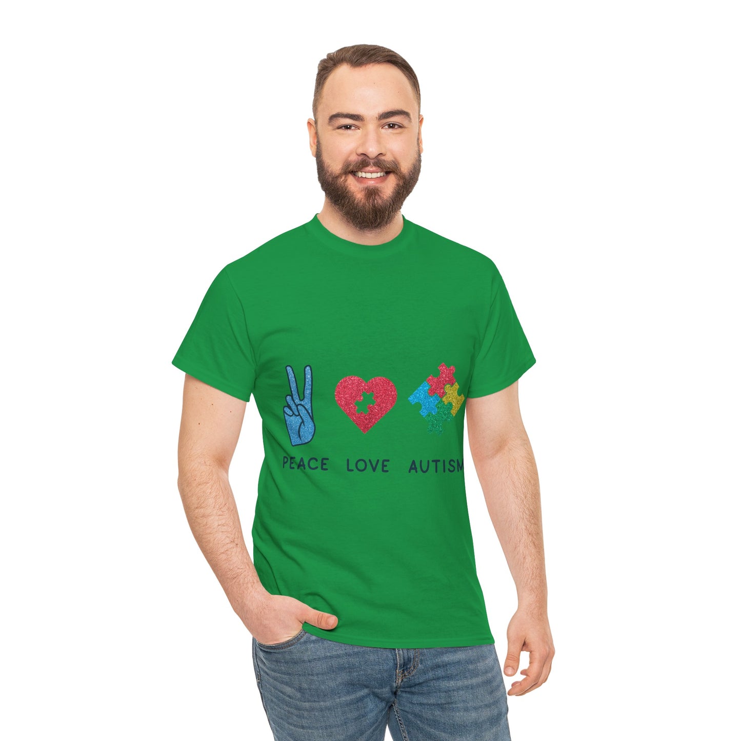 Autism Peace Love Autism T-shirt Unisex Heavy Cotton