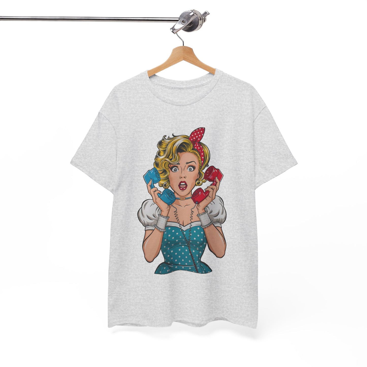 PopArt Girl on the Phone Tshirt unisex heavy cotton