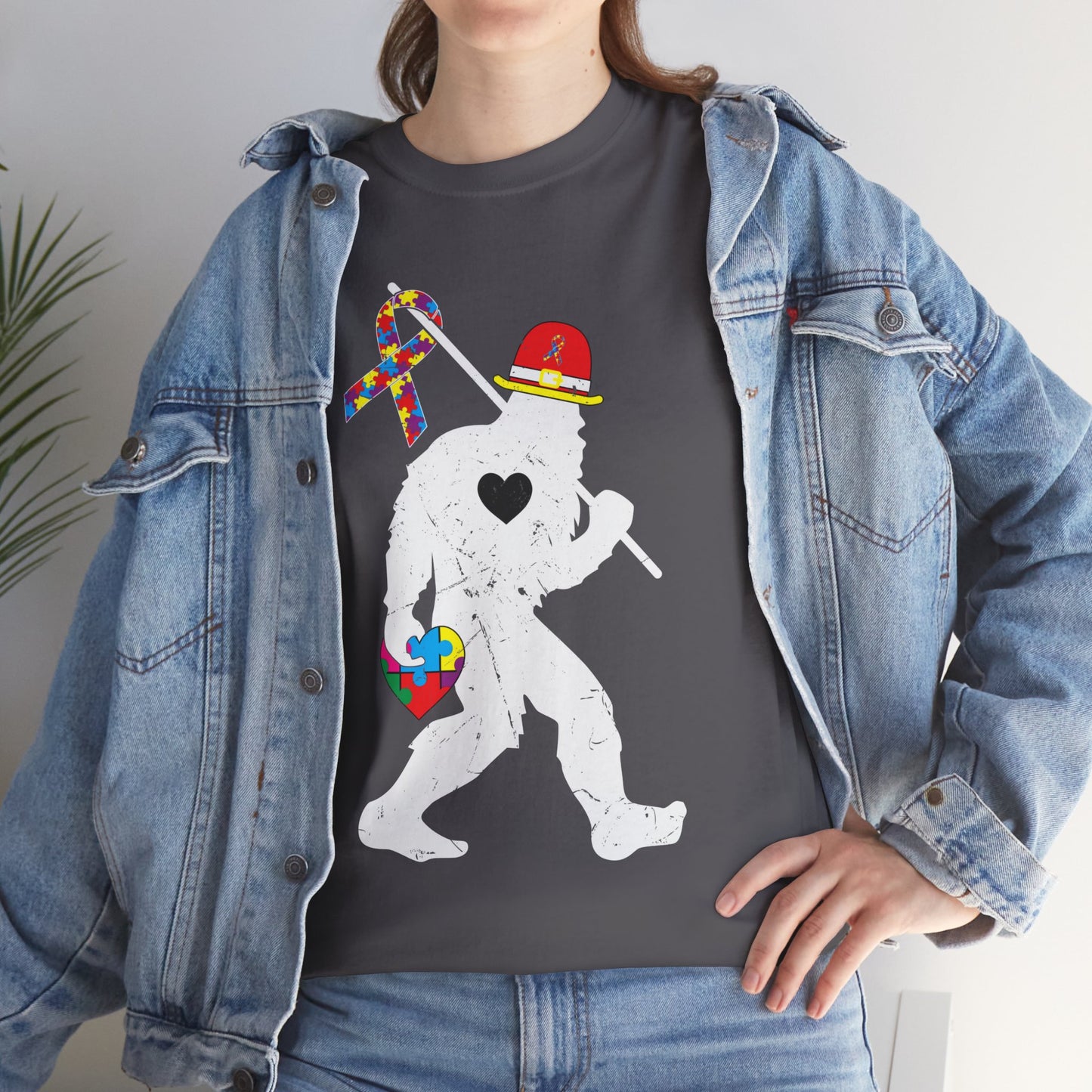Bigfoot Heart Puzzle Piece Autism T shirt unisex heavy cotton T-shirt