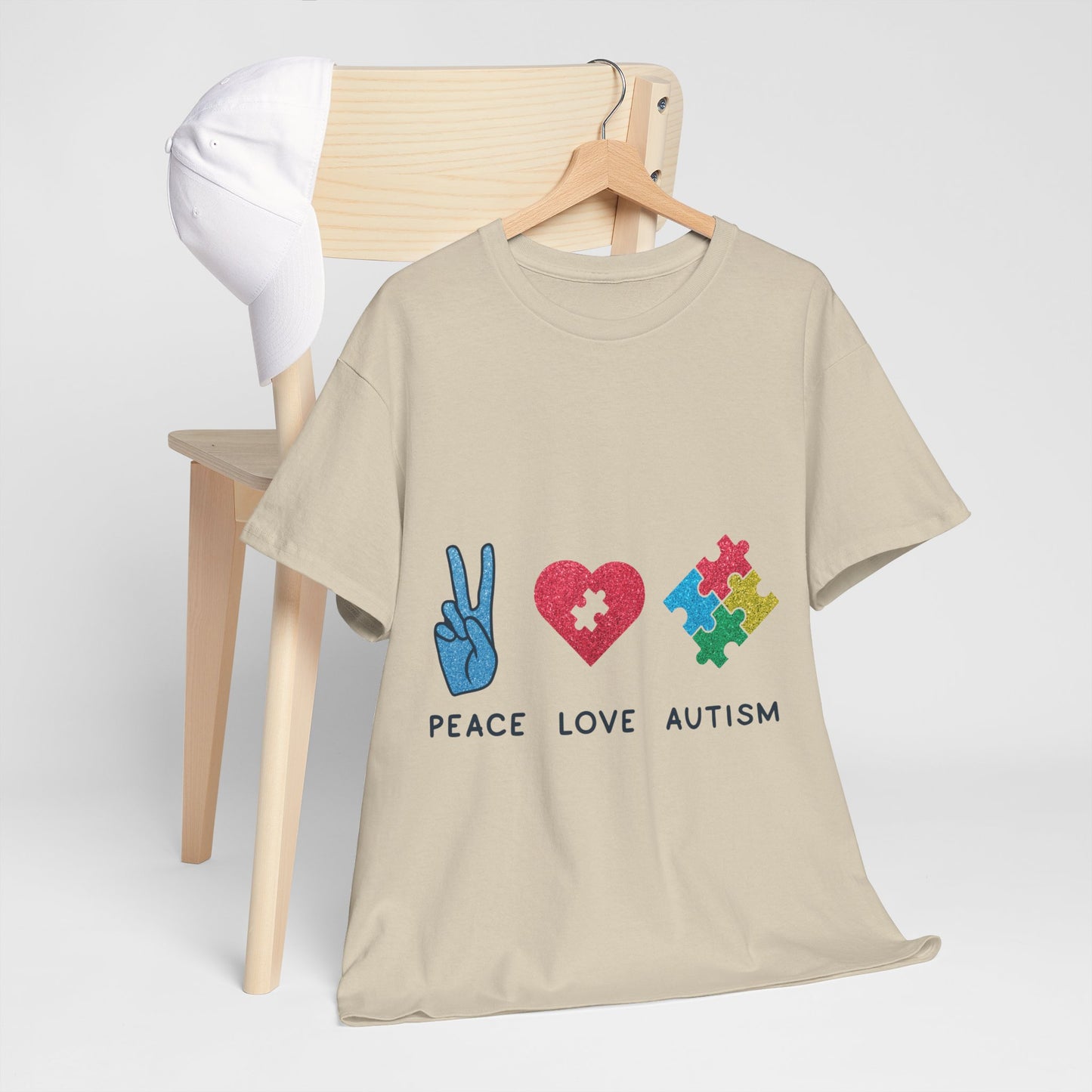 Autism Peace Love Autism T-shirt Unisex Heavy Cotton