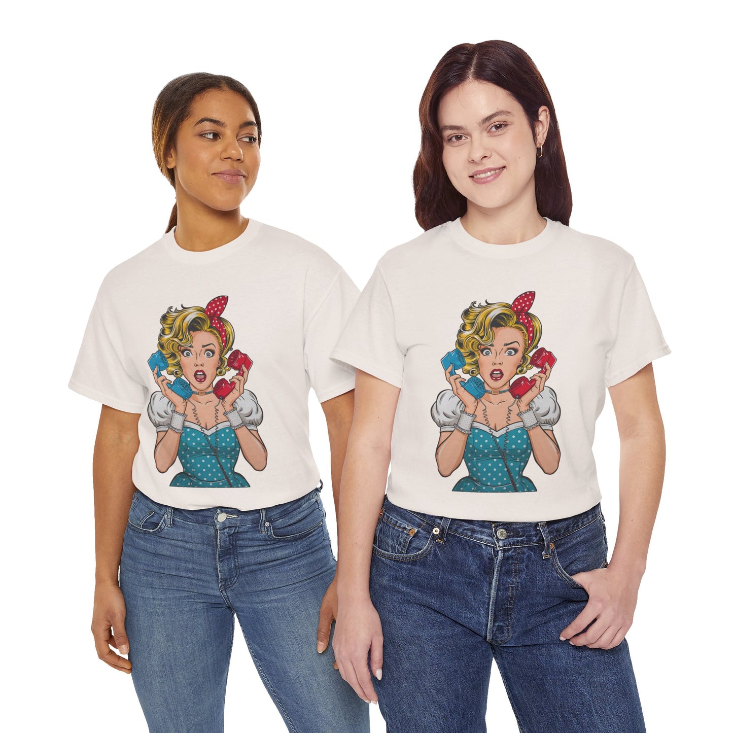 PopArt Girl on the Phone Tshirt unisex heavy cotton