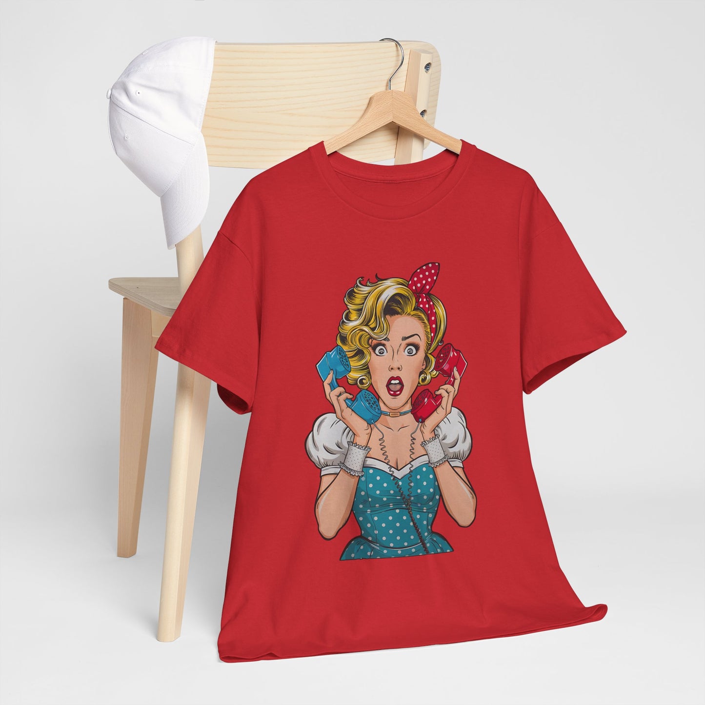 PopArt Girl on the Phone Tshirt unisex heavy cotton