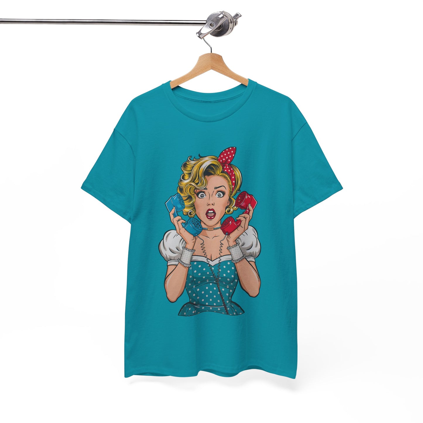 PopArt Girl on the Phone Tshirt unisex heavy cotton