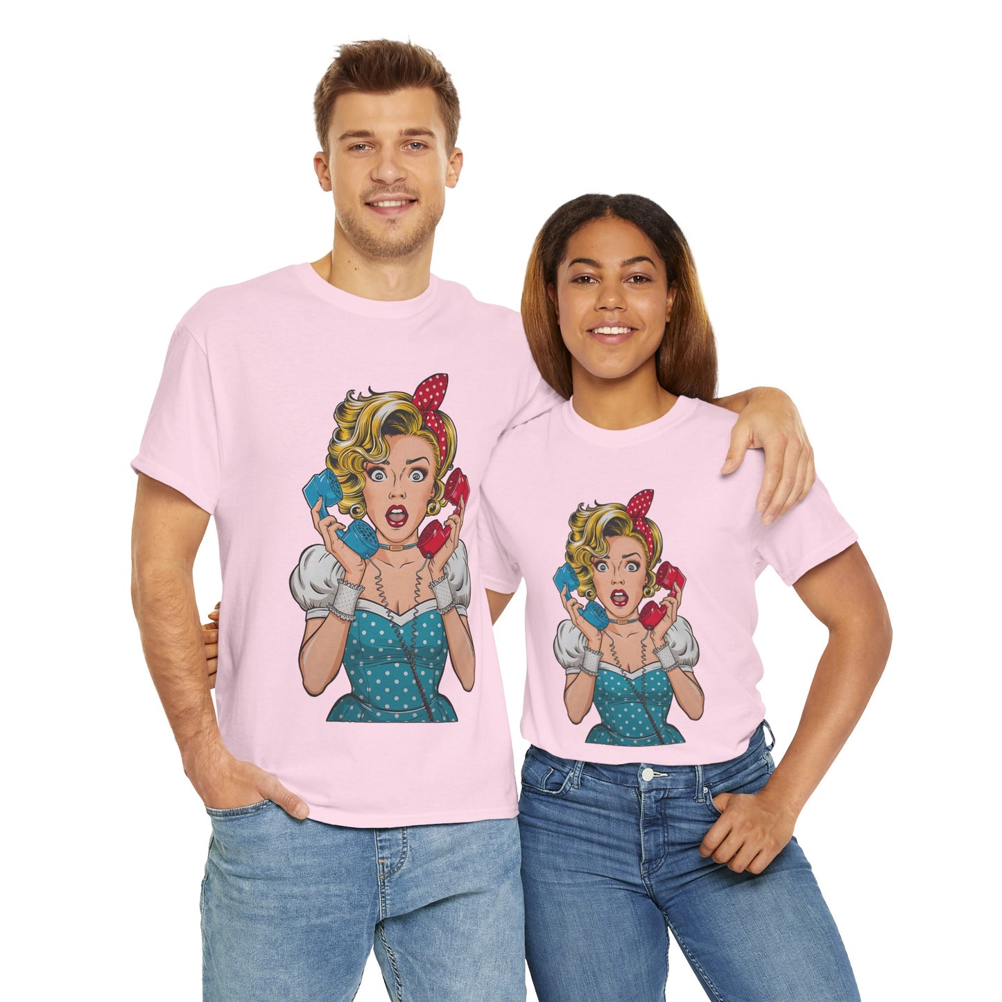PopArt Girl on the Phone Tshirt unisex heavy cotton