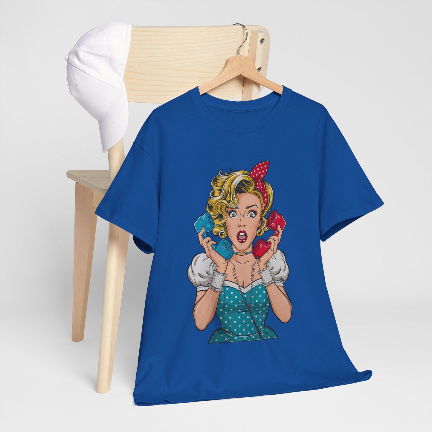 PopArt Girl on the Phone Tshirt unisex heavy cotton