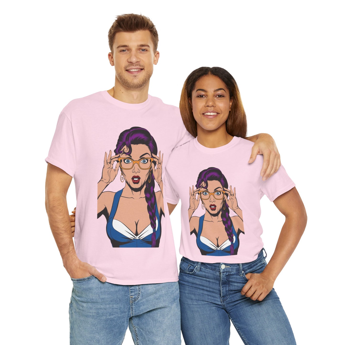 Sexy PopArt Girl Glasses and Braids Tshirt unisex heavy cotton