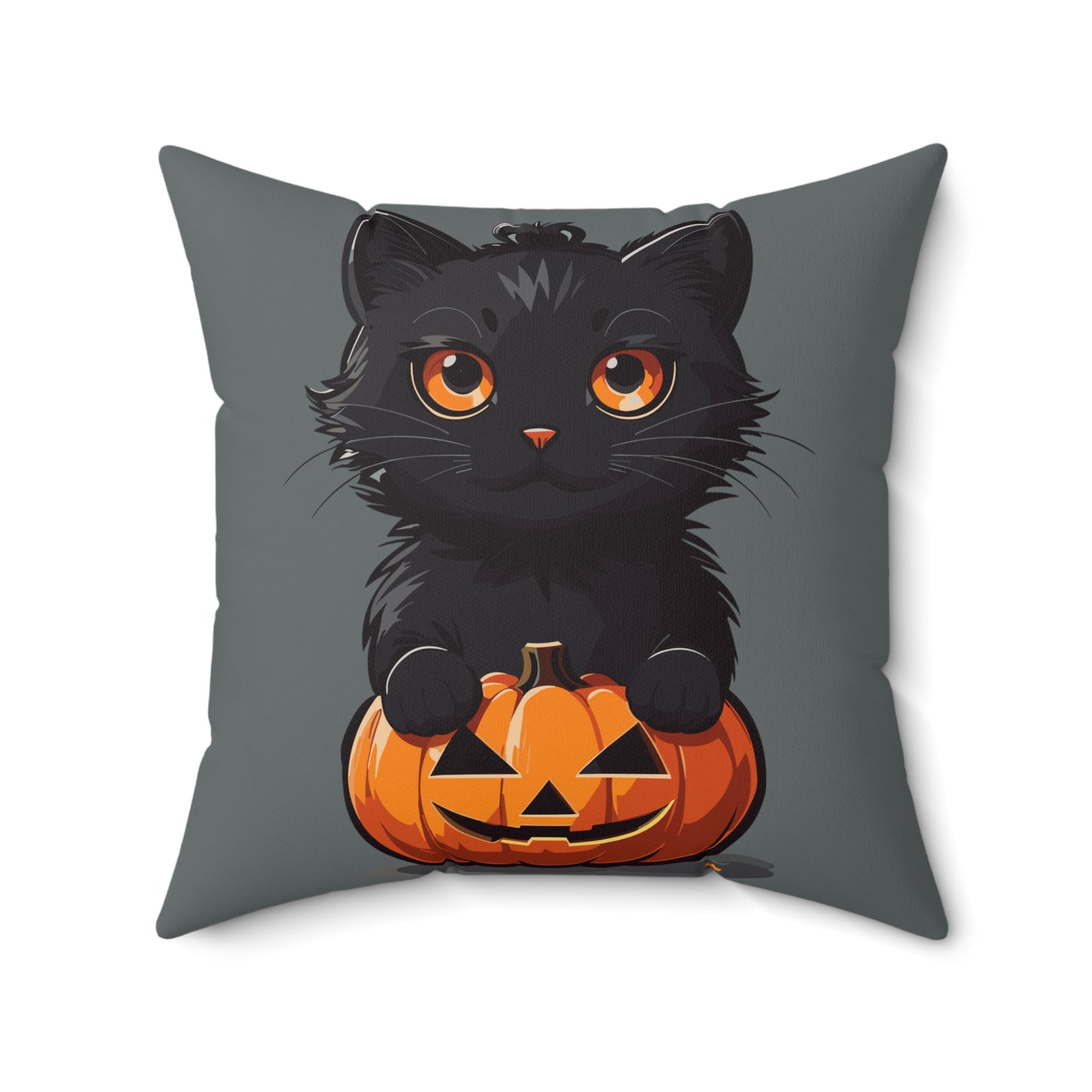 Throw Pillow Spooky and Cute 2-sided Jack-o-lantern Cute Kitty Halloween Spun Polyester Square Pillow