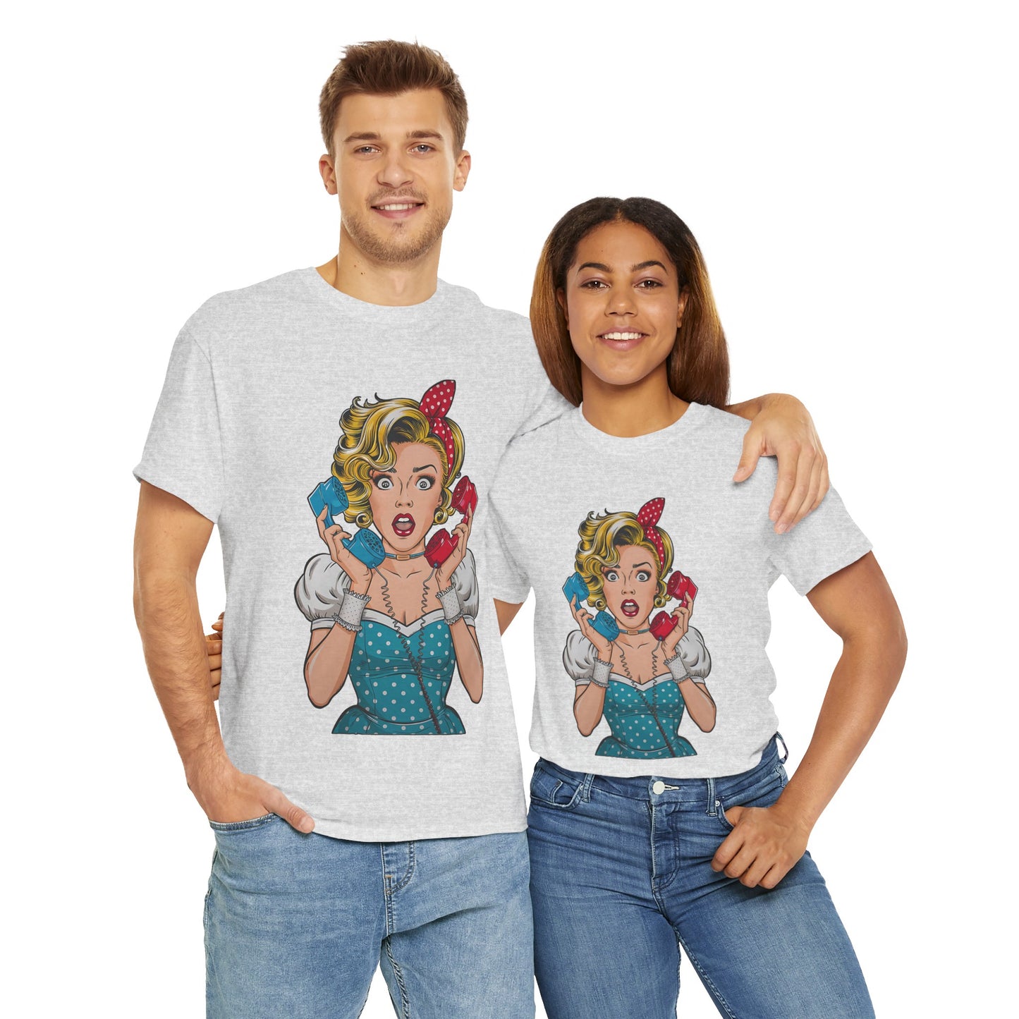 PopArt Girl on the Phone Tshirt unisex heavy cotton