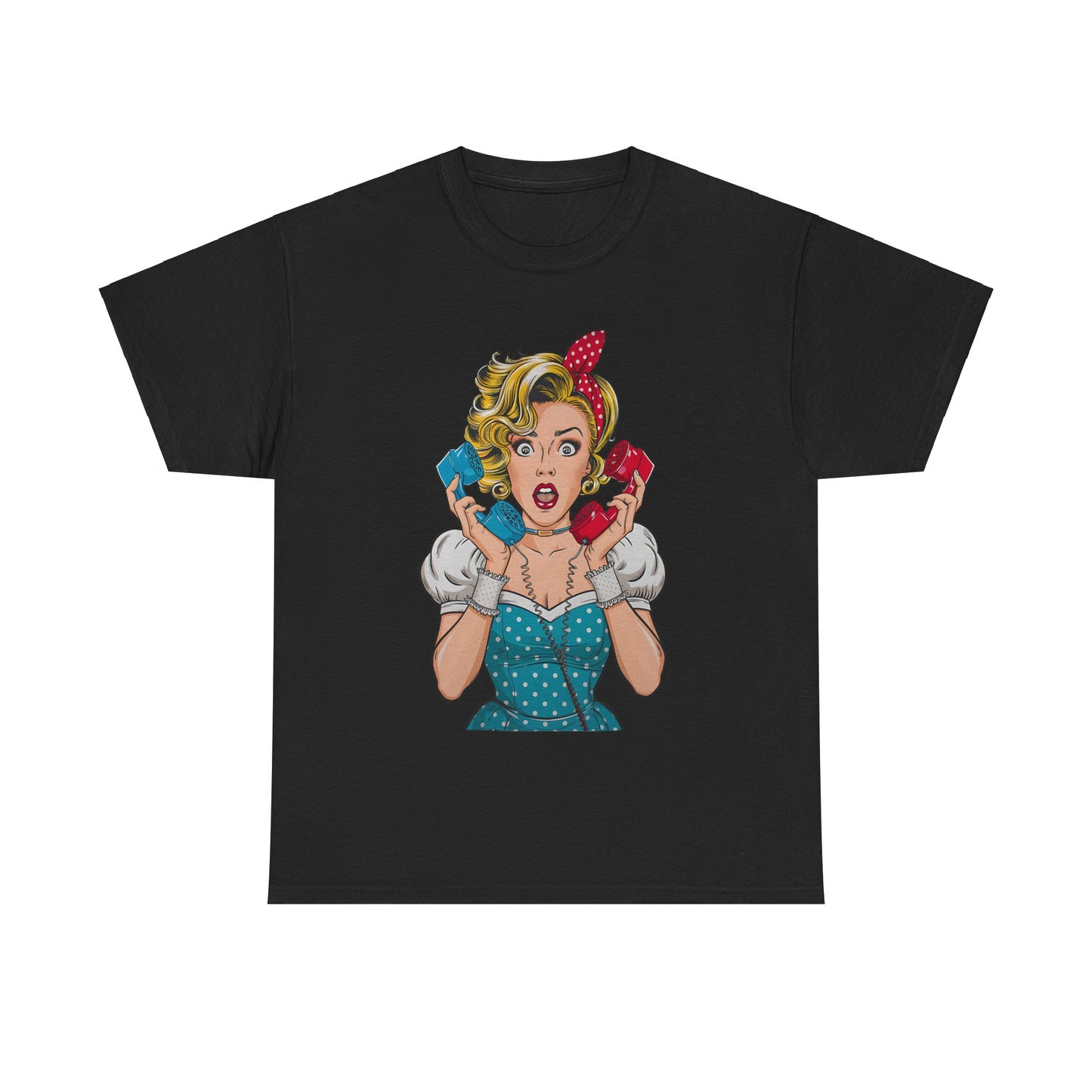 PopArt Girl on the Phone Tshirt unisex heavy cotton