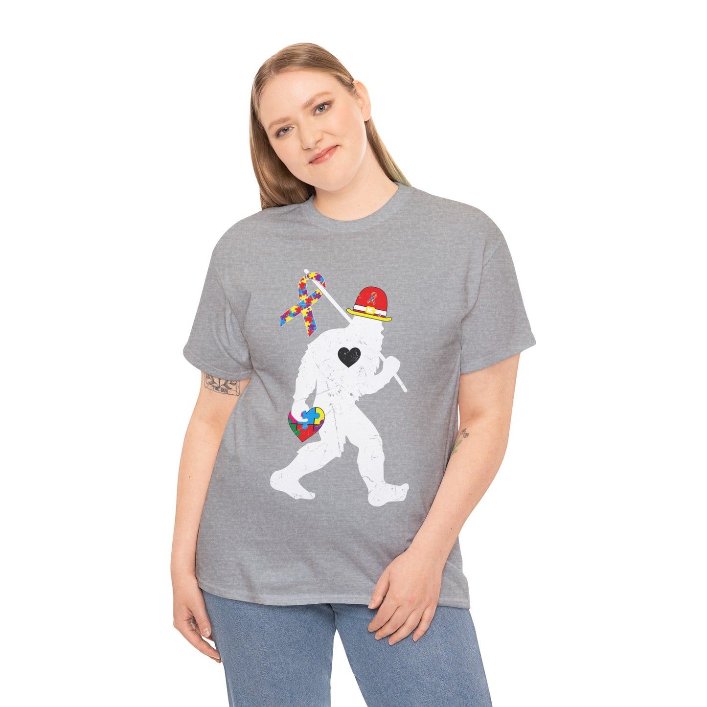 Bigfoot Heart Puzzle Piece Autism T shirt unisex heavy cotton T-shirt