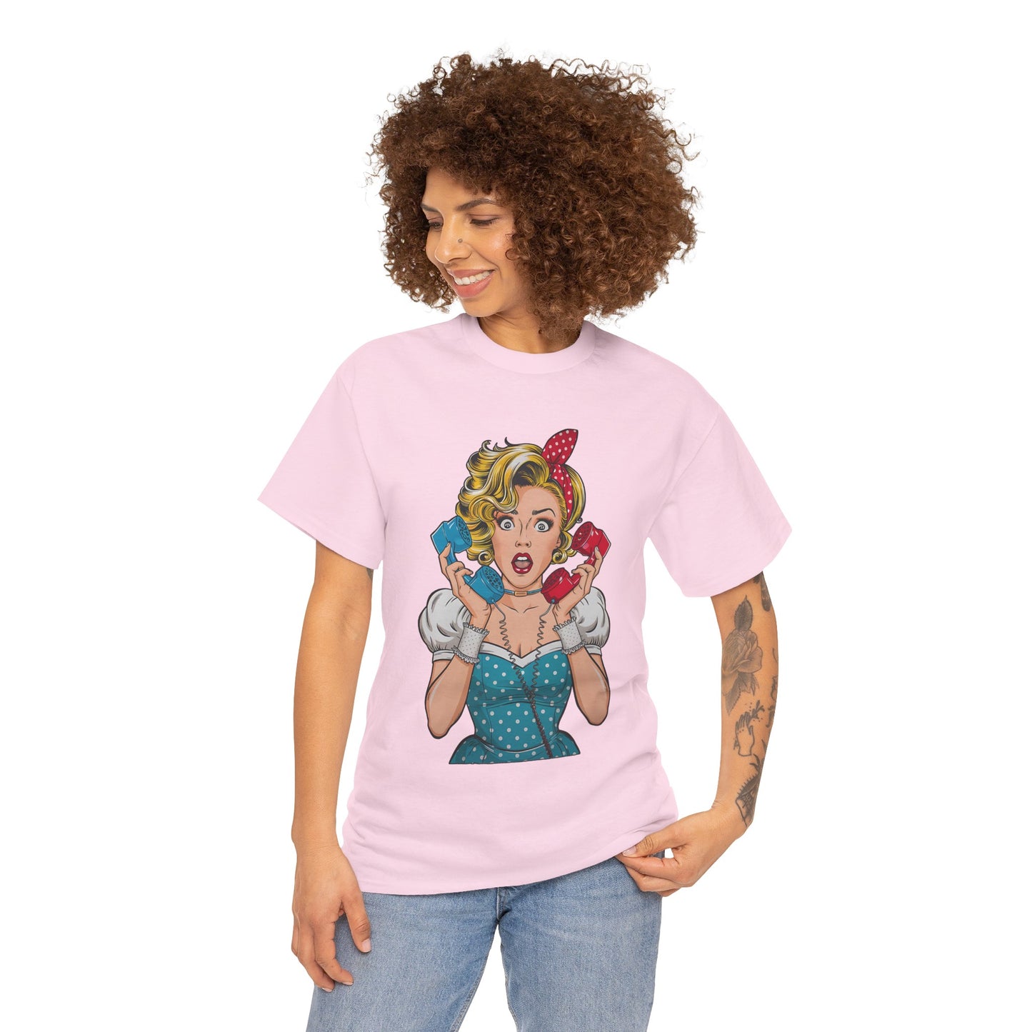 PopArt Girl on the Phone Tshirt unisex heavy cotton