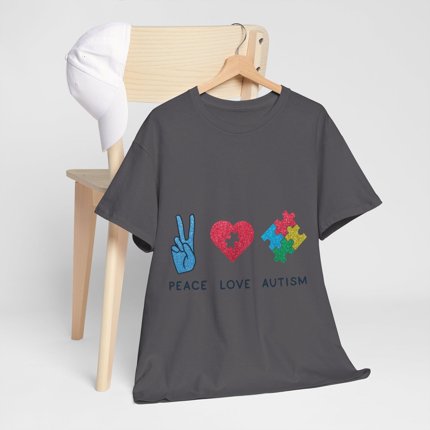 Autism Peace Love Autism T-shirt Unisex Heavy Cotton