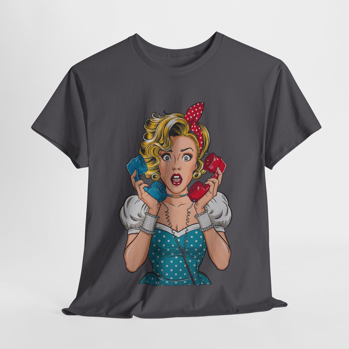 PopArt Girl on the Phone Tshirt unisex heavy cotton
