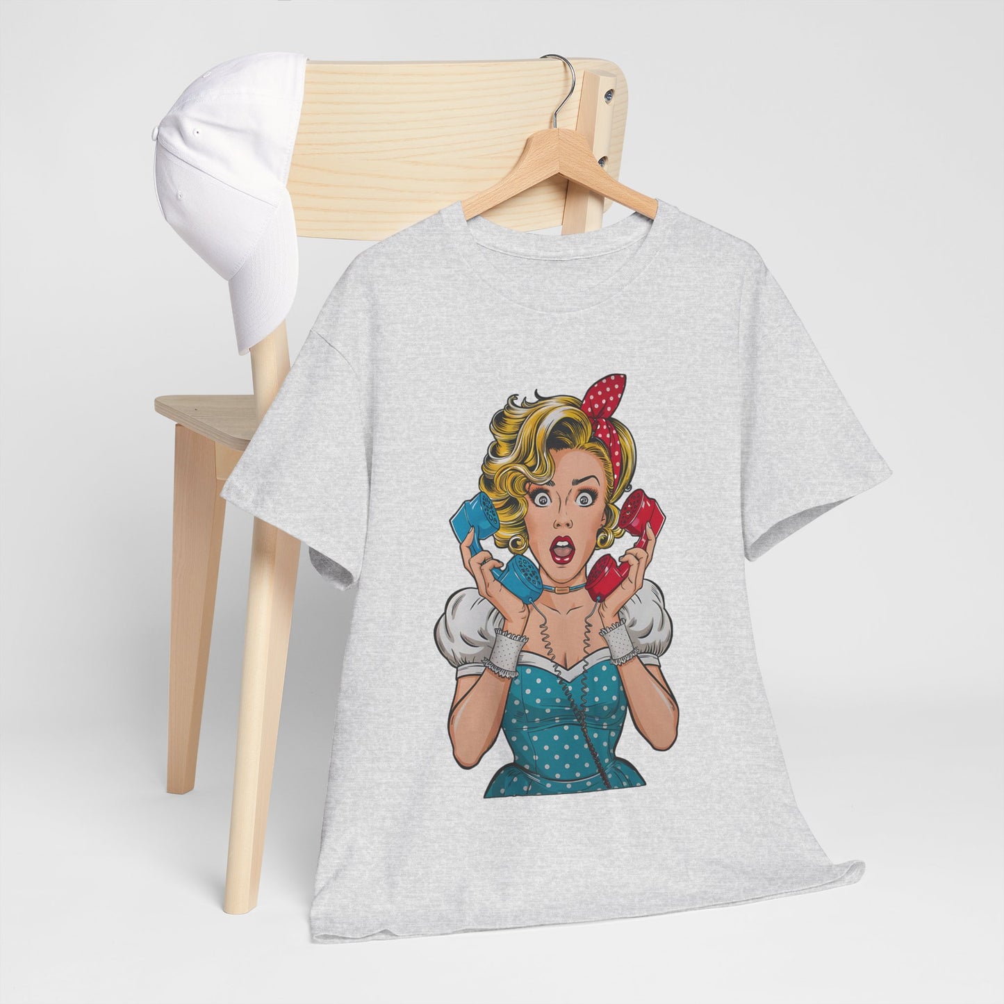 PopArt Girl on the Phone Tshirt unisex heavy cotton