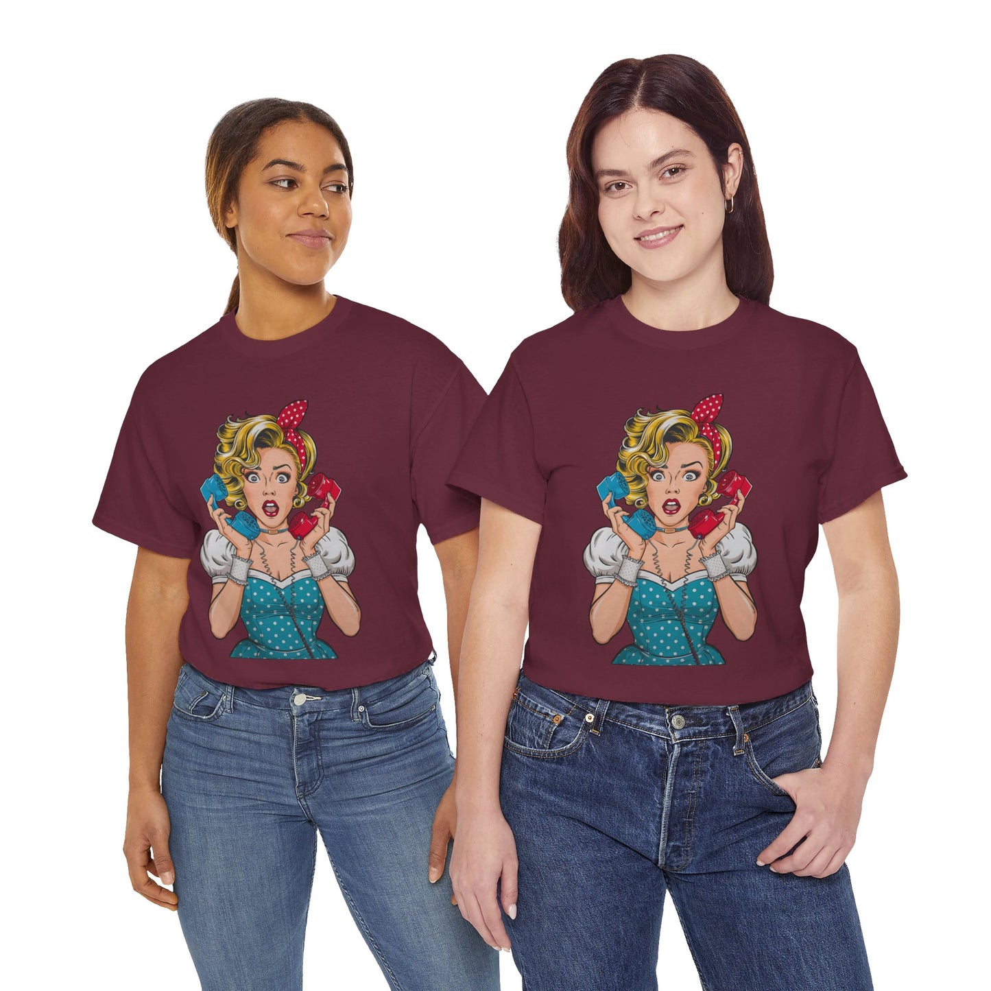 PopArt Girl on the Phone Tshirt unisex heavy cotton