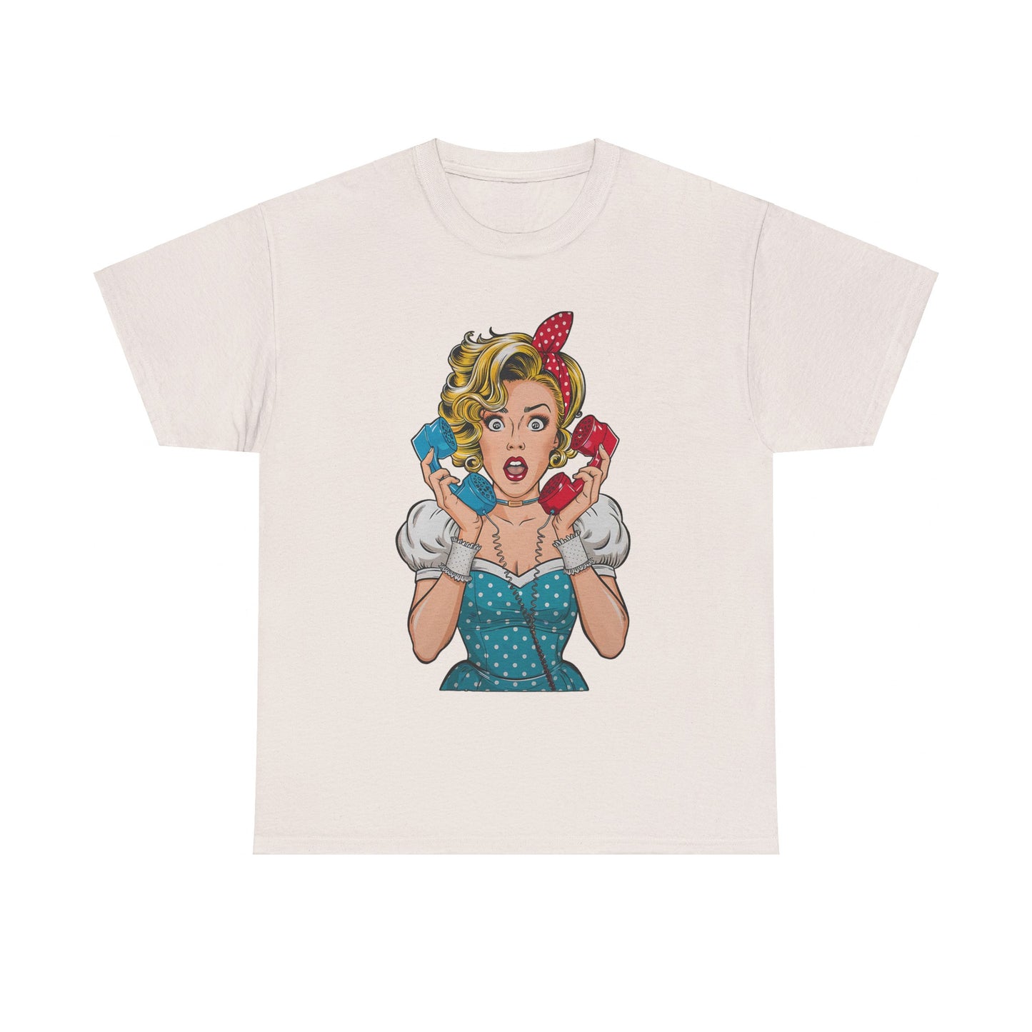 PopArt Girl on the Phone Tshirt unisex heavy cotton