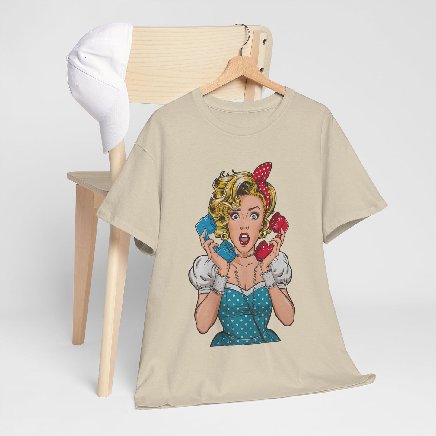 PopArt Girl on the Phone Tshirt unisex heavy cotton