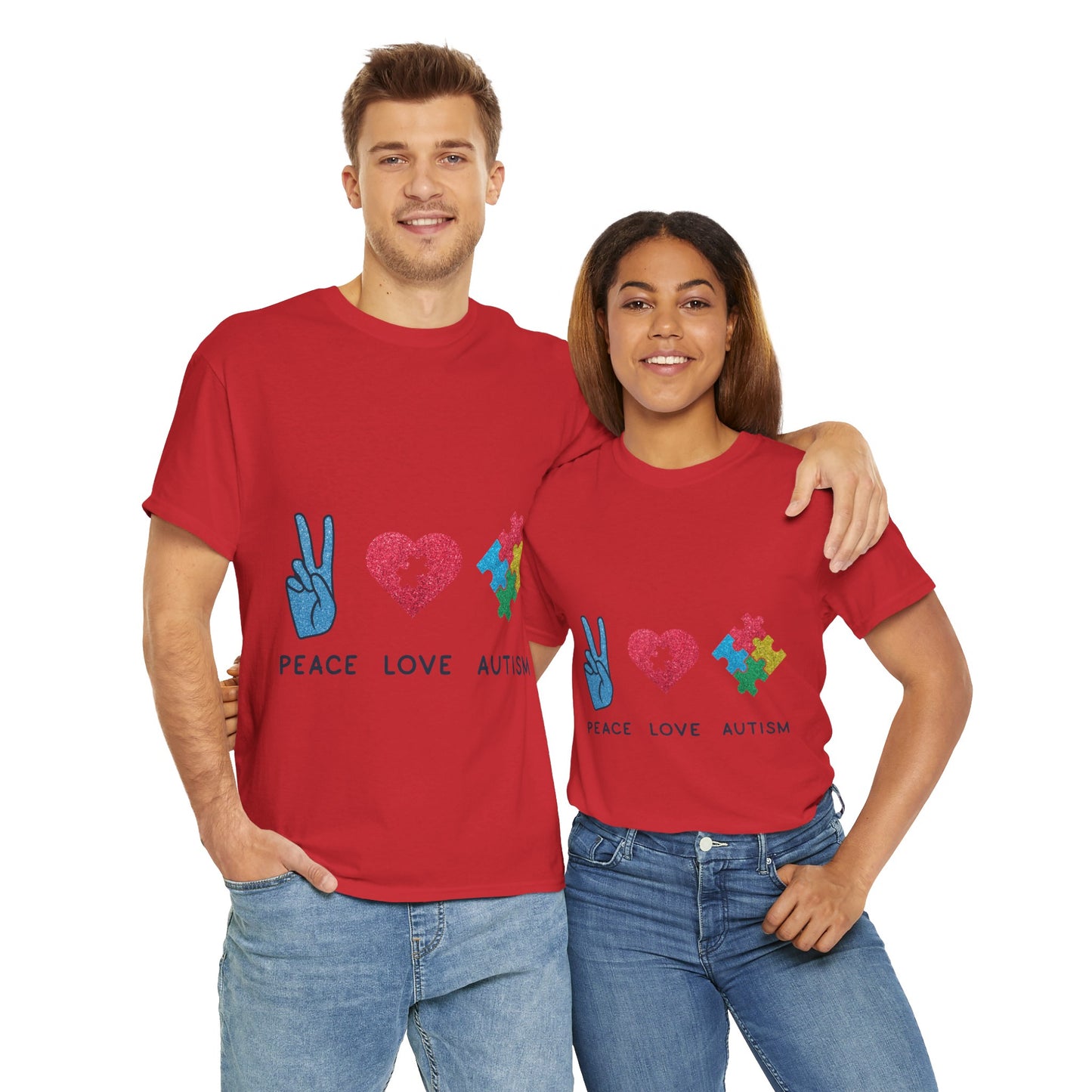 Autism Peace Love Autism T-shirt Unisex Heavy Cotton