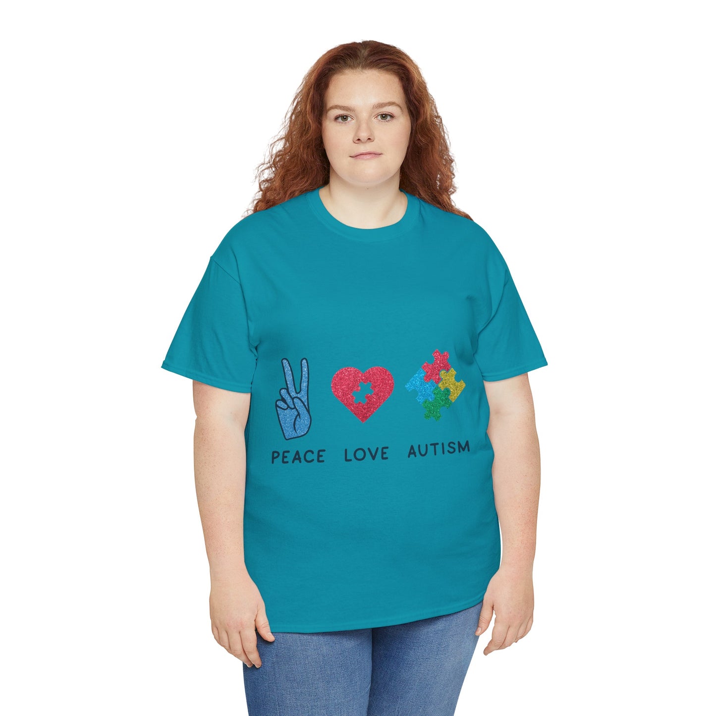 Autism Peace Love Autism T-shirt Unisex Heavy Cotton