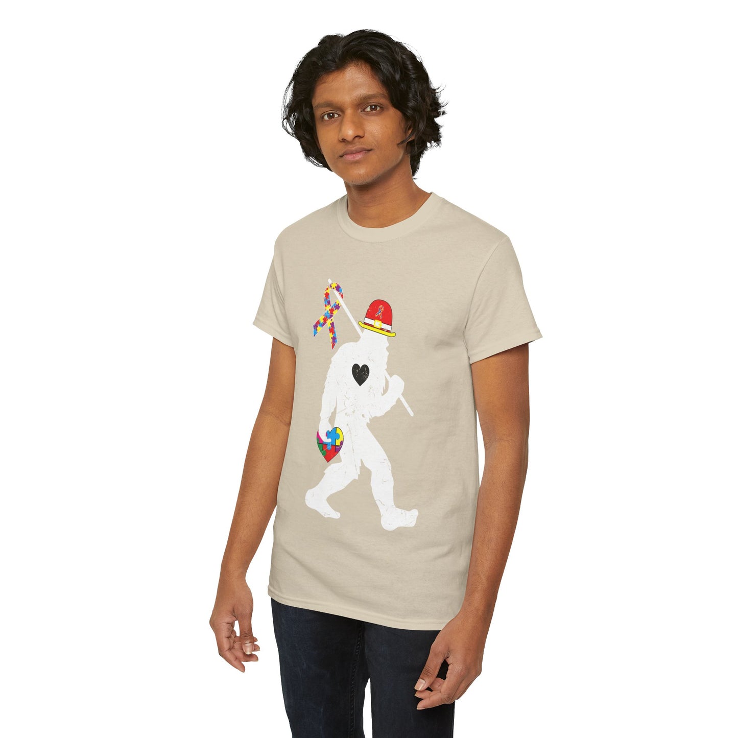 Bigfoot Heart Puzzle Piece Autism T shirt unisex heavy cotton T-shirt