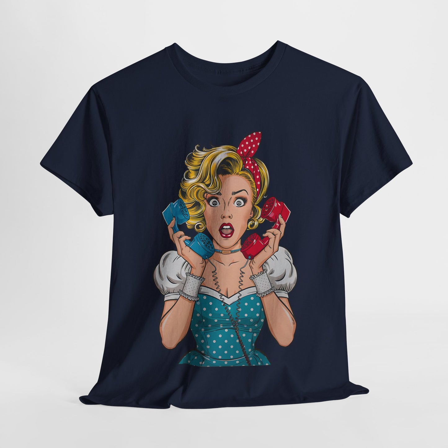 PopArt Girl on the Phone Tshirt unisex heavy cotton