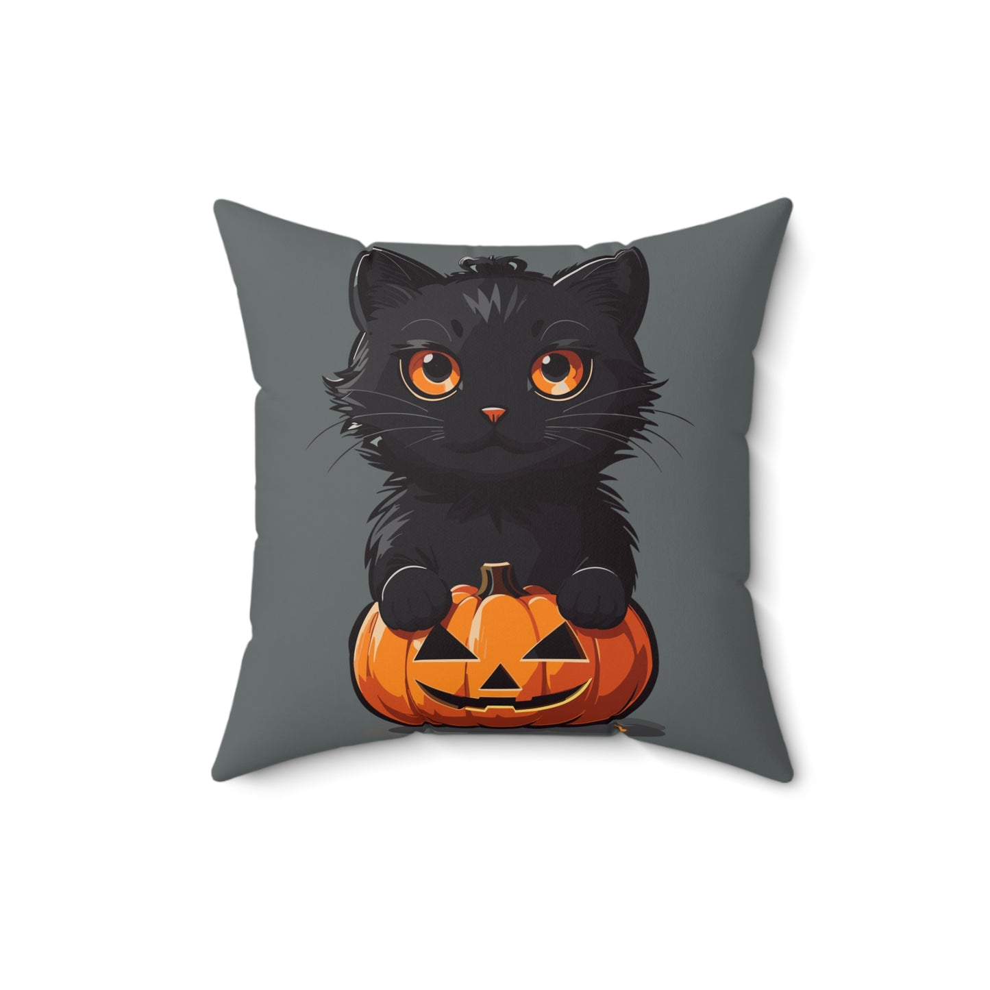 Throw Pillow Spooky and Cute 2-sided Jack-o-lantern Cute Kitty Halloween Spun Polyester Square Pillow