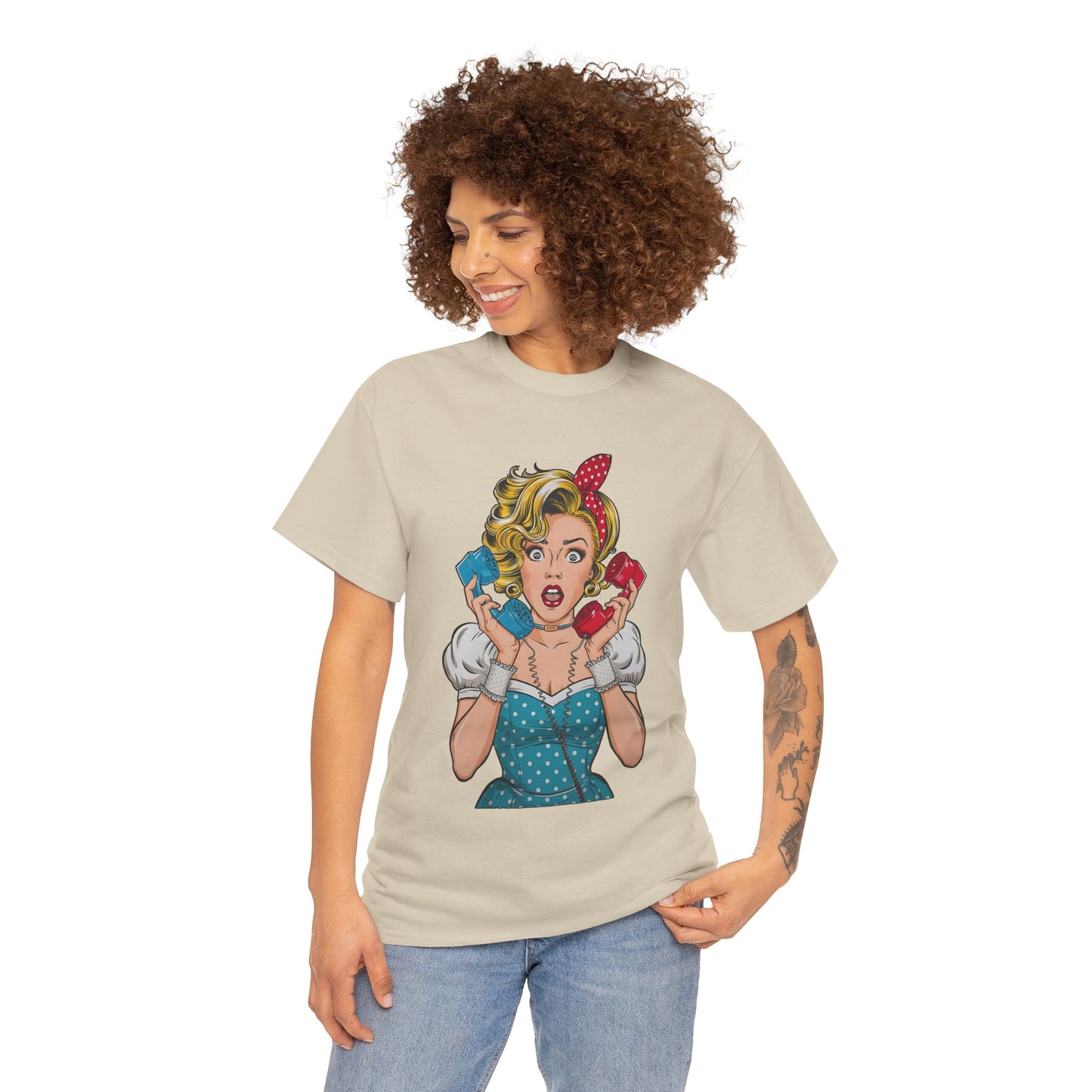 PopArt Girl on the Phone Tshirt unisex heavy cotton