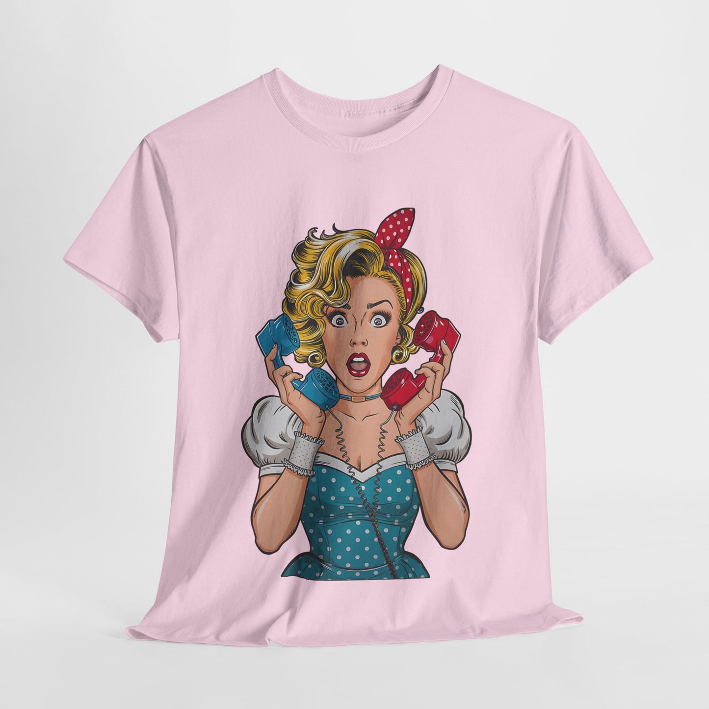 PopArt Girl on the Phone Tshirt unisex heavy cotton