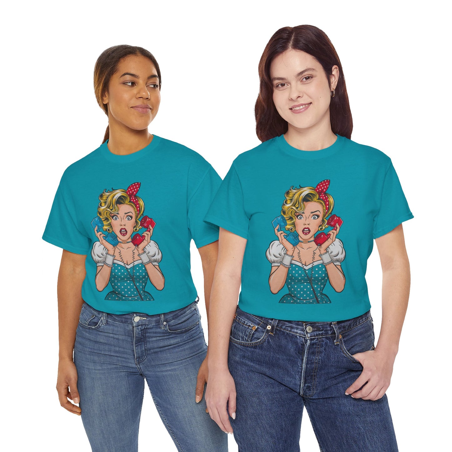 PopArt Girl on the Phone Tshirt unisex heavy cotton