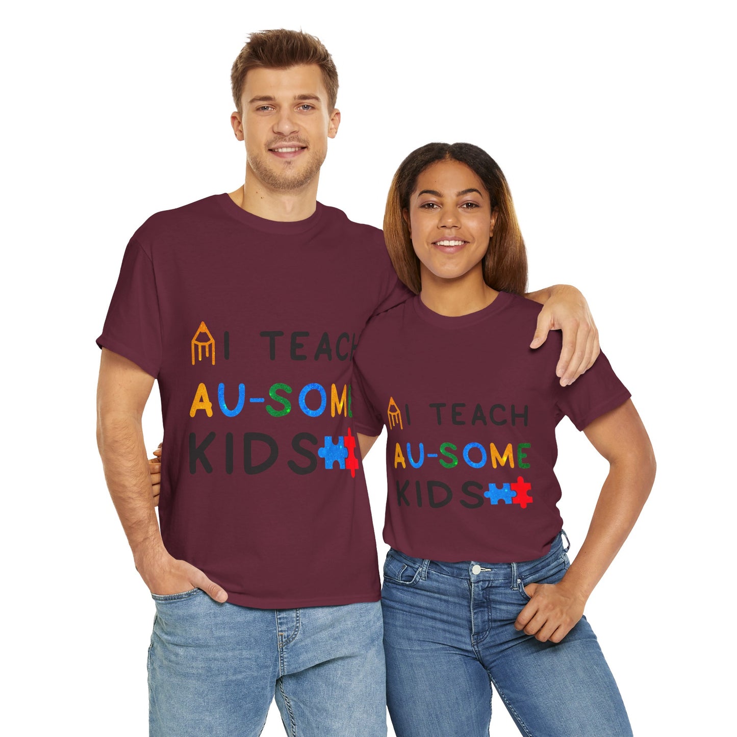 Autism I TEACH AU-SOME KIDS T-shirt Unisex Heavy Cotton