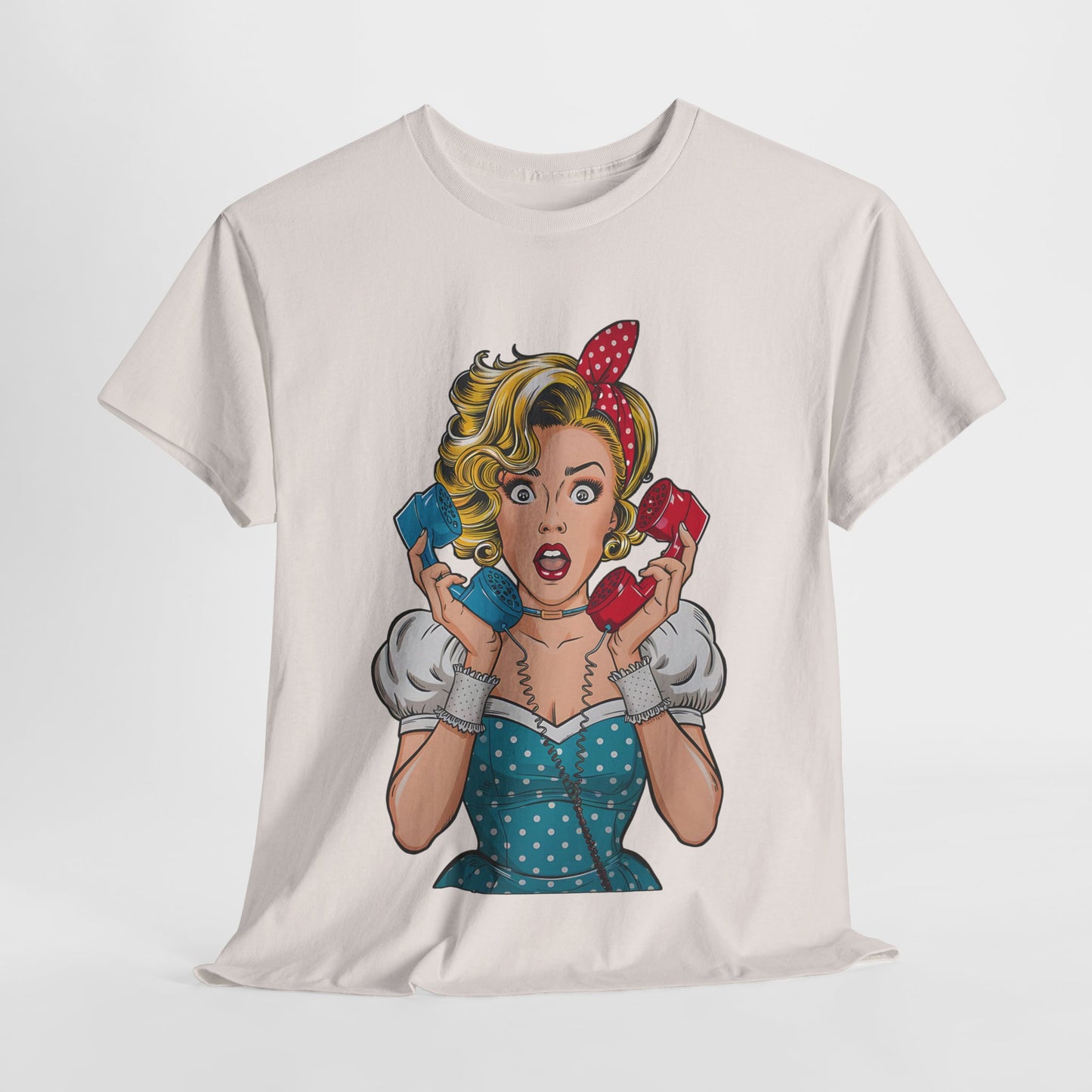 PopArt Girl on the Phone Tshirt unisex heavy cotton
