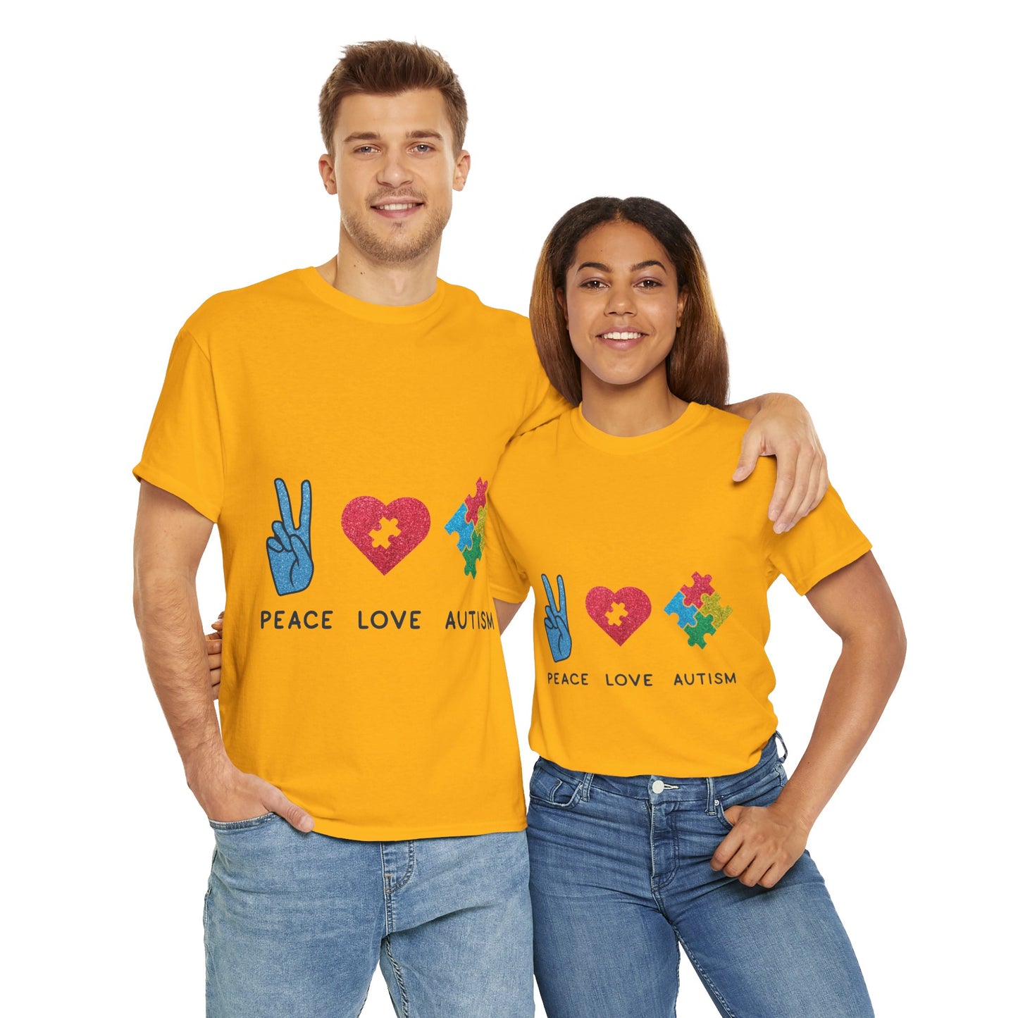 Autism Peace Love Autism T-shirt Unisex Heavy Cotton